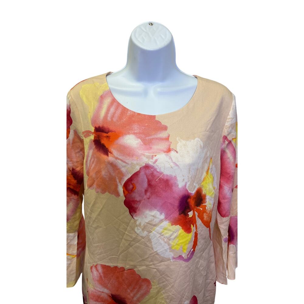 🌸 The Limited Womens 12+ Cream Watercolor Floral Shift Dress Bell Sleeve Party - Picture 2 of 4